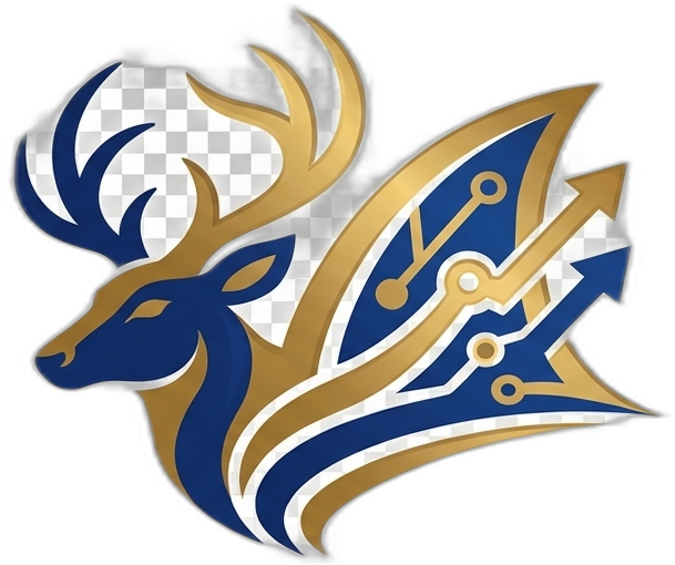 BucFin.org — Software & Business Solutions logo, a navy and gold buck with a circuit-arrow motif